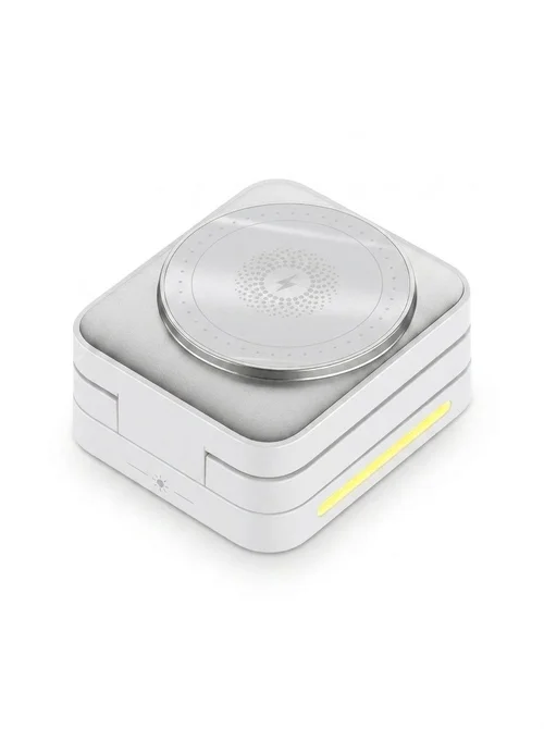 15W 3-in-1 Foldable Magnetic Wireless Charger Stand for Phone, Watch & Earbuds, Compact Fast Charging Station, White/Black
