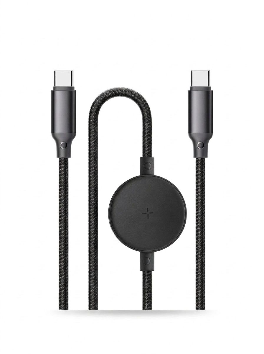 Magnetic Wireless Watch Charger & 60W USB-C Fast Charge Cable, 2-in-1 Braided Nylon Cord, White