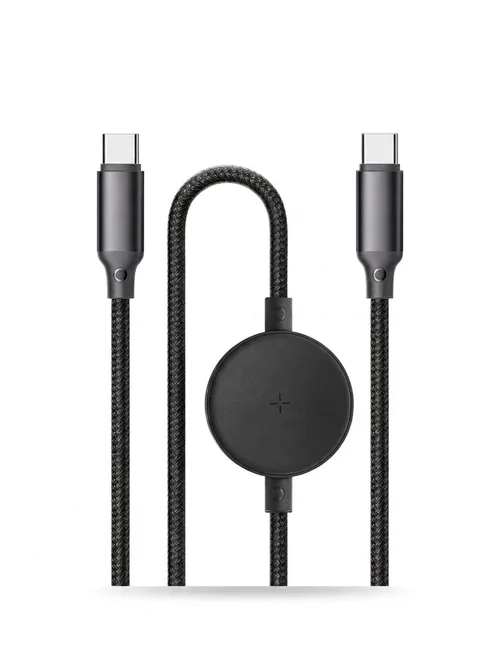 Magnetic Wireless Watch Charger & 60W USB-C Fast Charge Cable, 2-in-1 Braided Nylon Cord, White
