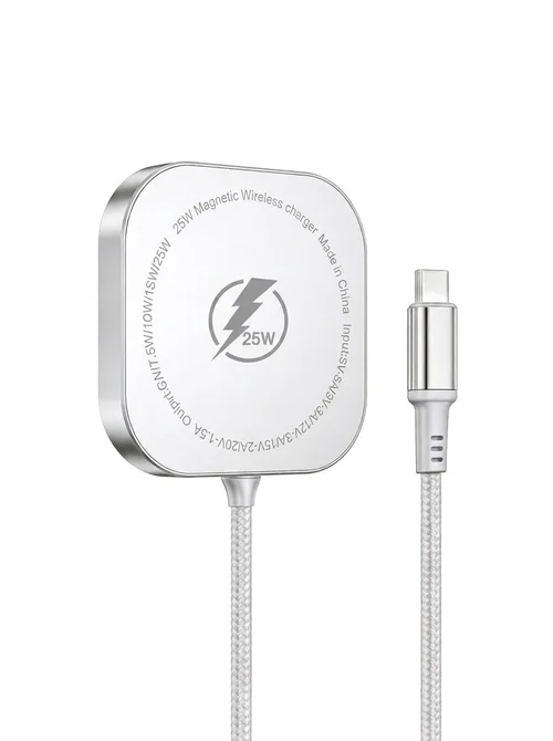 25W Magnetic Wireless Charger Pad, Fast Type-C Charging Station for Qi-Certified Phones, Aluminum Alloy, White/Black
