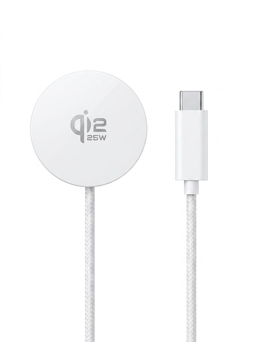 25W Qi2 Magnetic Wireless Charger Pad for Fast Charging, Ultra-Thin Braided Cable Station, Orange/White/Black