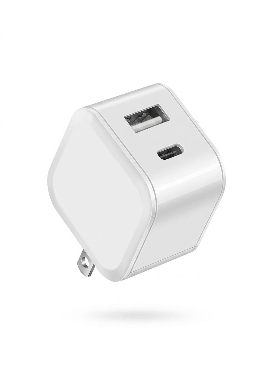 20W Dual Port USB-C & USB-A Fast Wall Charger Adapter, Compact Fast Charging Block, White/Black
