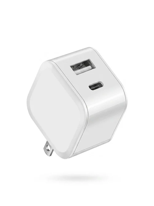 20W Dual Port USB-C & USB-A Fast Wall Charger Adapter, Compact Fast Charging Block, White/Black