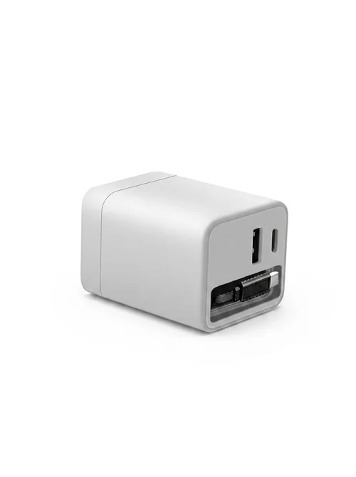 65W Fast Charger with 65cm Retractable USB-C Cable, Multi-Port Desktop Charging Station, White/Black