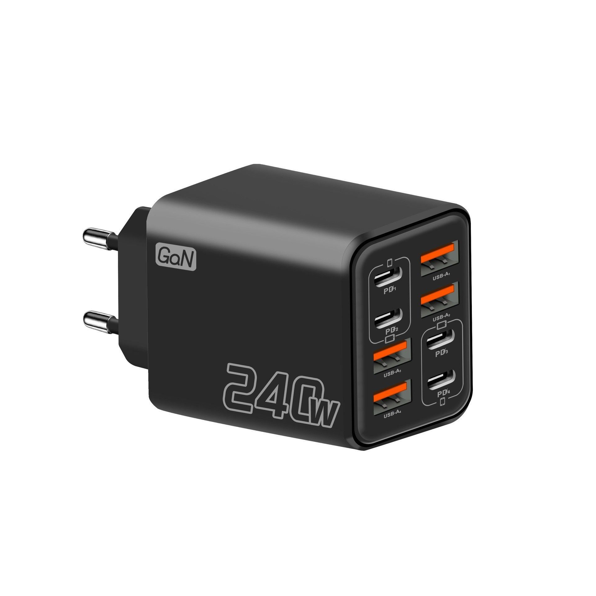 240W GaN 8-Port Fast Charger, USB-C PD and USB-A Wall Adapter