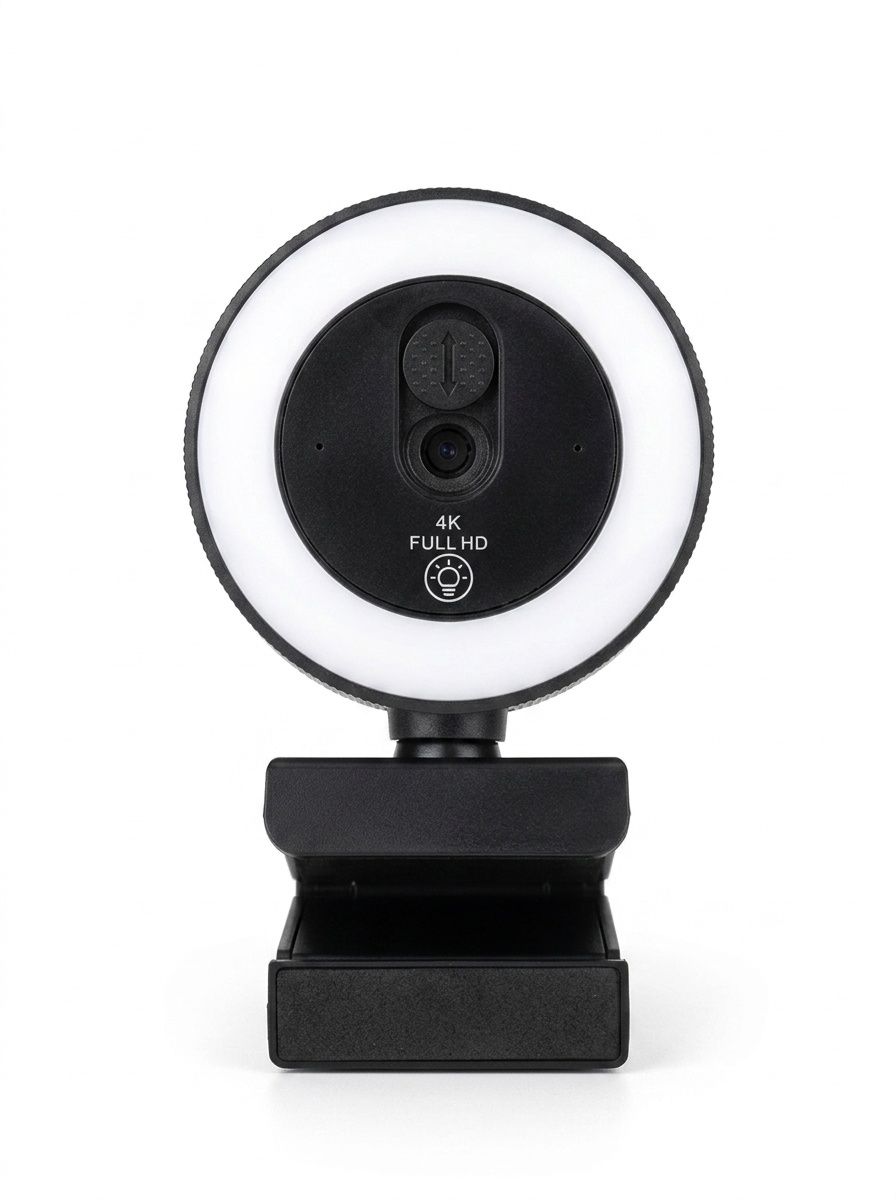 4K Full HD Streaming Webcam with Ring Light, USB Computer Camera for PC Desktop Laptop, Video Calling, Broadcasting