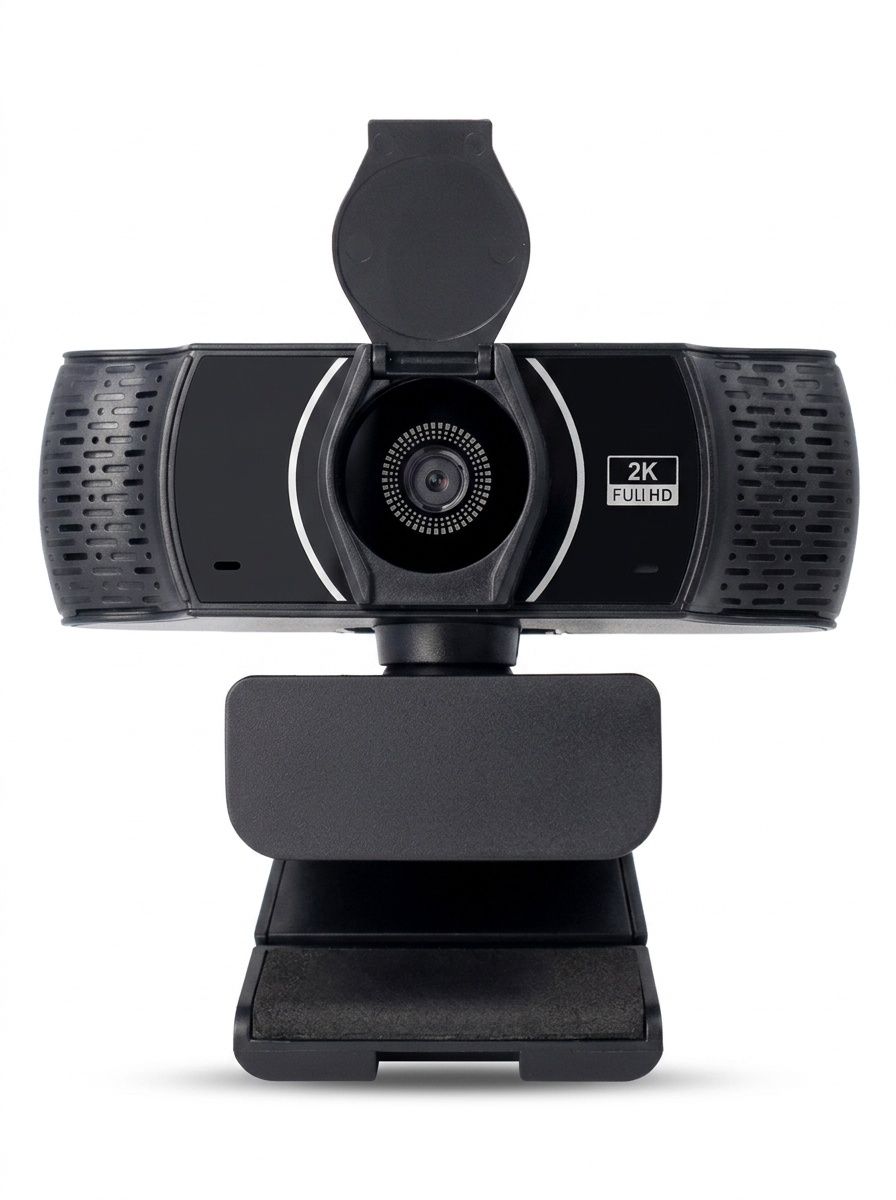 2K Full HD USB Webcam with Noise-Reducing Mic & Stable Clip, Computer Camera for Streaming, Video Calls, Meetings