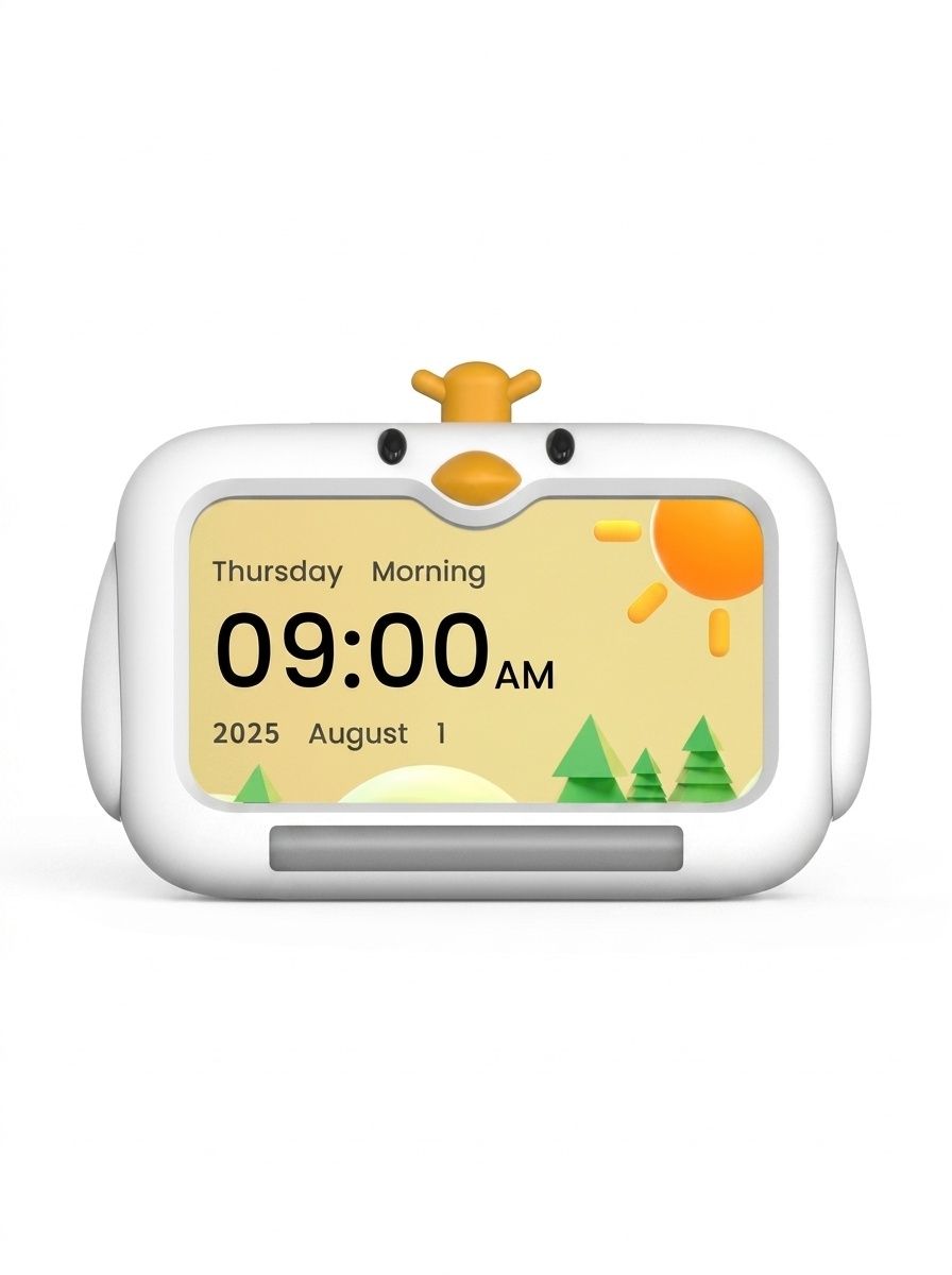 7-Inch Kids Sleep Training Alarm Clock - 3-Color Wake Up Light & Night Light with 9 Sounds, Snooze, Child Lock, IPS Display, White
