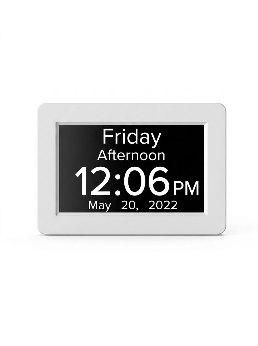 8-Inch Digital Day Clock for Seniors - Extra Large Display with Dementia & Alzheimer's Pill Reminders, Auto-Dimming, Multi-Alarm, Black & White