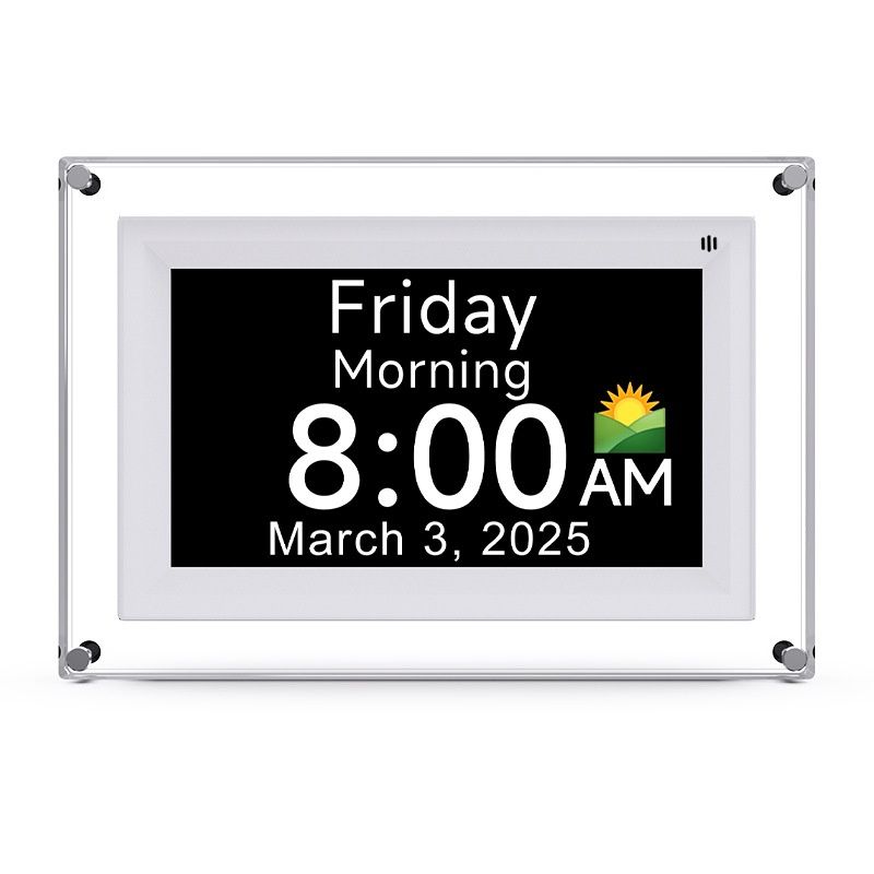7-Inch Digital Day Clock with Alarm & Medication Reminders - IPS Display, Auto-Brightness, Type-C Port, 11 Languages Support, White