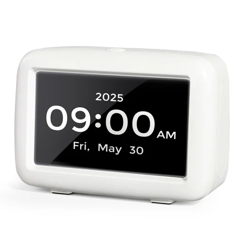 4.3-Inch Smart Digital Alarm Clock - LCD Display with Auto-Dimming, Snooze, 25 Customizable Alarms, Type-C Powered, 8 Languages, White