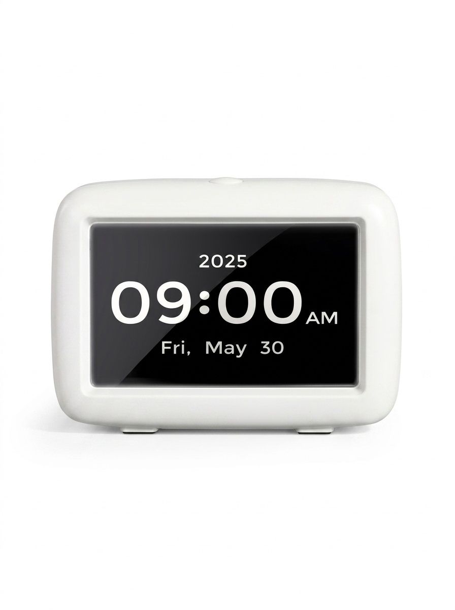 4.3-Inch Smart Digital Alarm Clock - LCD Display with Auto-Dimming, Snooze, 25 Customizable Alarms, Type-C Powered, 8 Languages, White