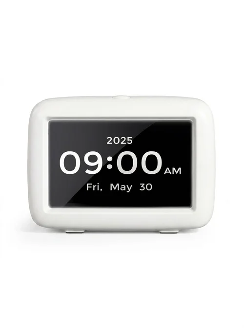 4.3-Inch Smart Digital Alarm Clock - LCD Display with Auto-Dimming, Snooze, 25 Customizable Alarms, Type-C Powered, 8 Languages, White