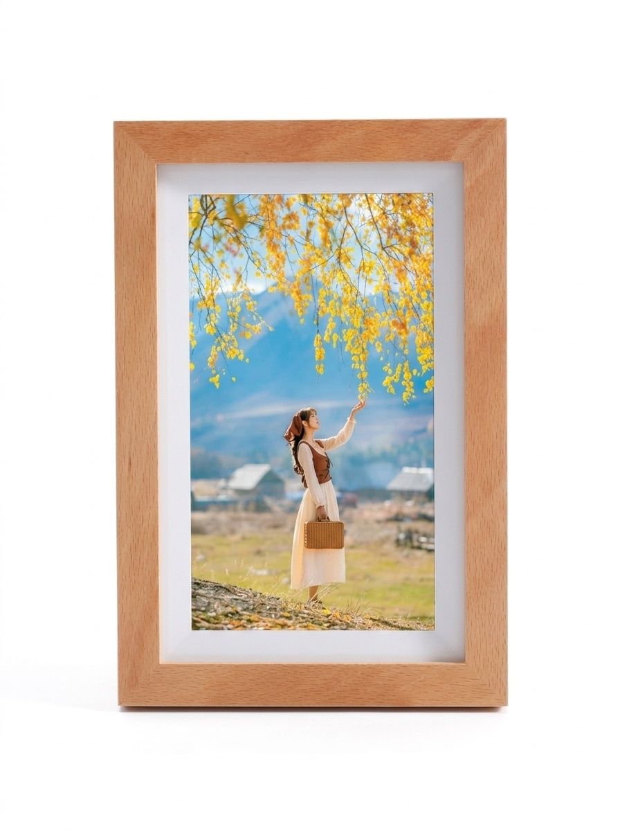 7-Inch WiFi Digital Photo Frame - IPS Smart Picture Frame with Wood Frame, App Photo/Video Transfer, 2000mAh Battery, 360° Auto-Rotate, White