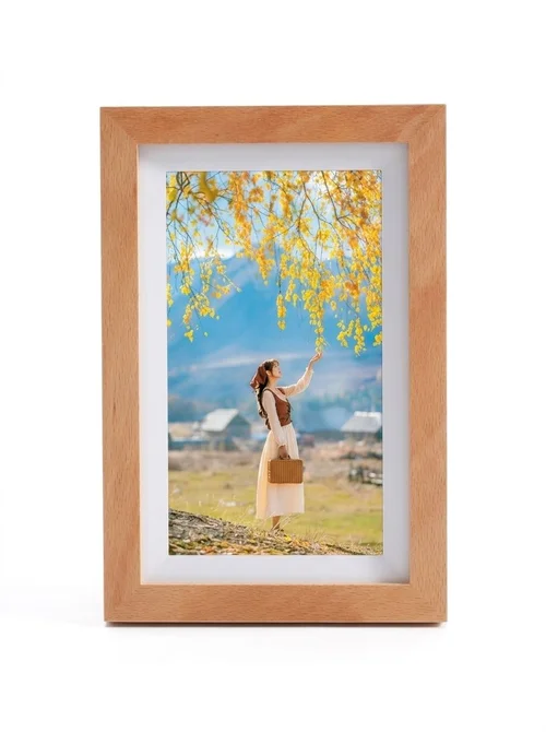 7-Inch WiFi Digital Photo Frame - IPS Smart Picture Frame with Wood Frame, App Photo/Video Transfer, 2000mAh Battery, 360° Auto-Rotate, White