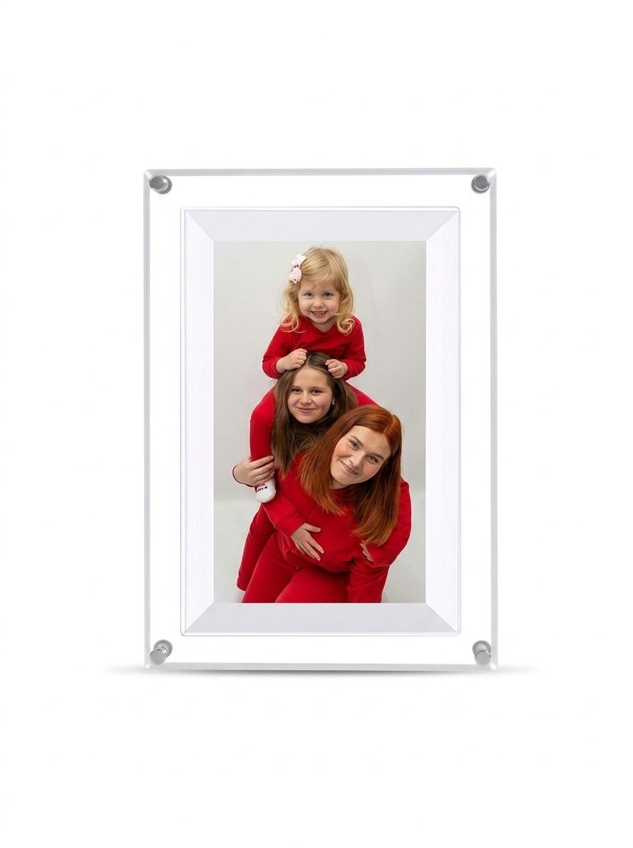 7-Inch WiFi Digital Photo Frame - IPS Smart Picture Frame with 2000mAh Battery, 360° Auto-Rotation, Built-in Speaker, WiFi & USB Transfer, White