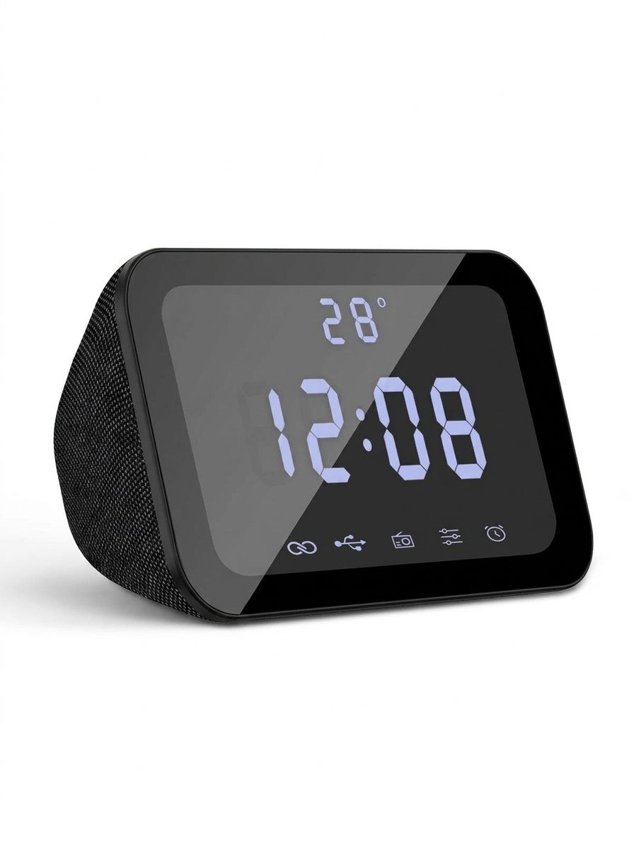 HIFI Portable Bluetooth Speaker 10W with LED Digital Alarm Clock, Temperature Display, 5H Playtime, FM Radio, Compact Desktop Bedside Wireless Speaker