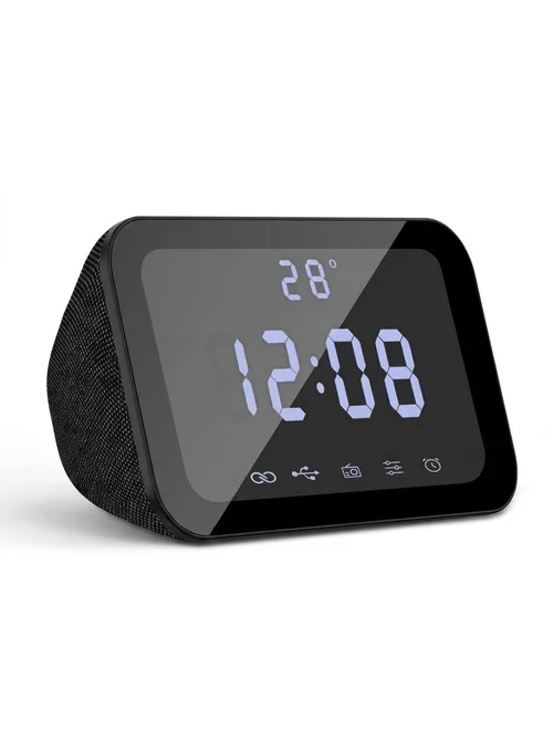 HIFI Portable Bluetooth Speaker 10W with LED Digital Alarm Clock, Temperature Display, 5H Playtime, FM Radio, Compact Desktop Bedside Wireless Speaker