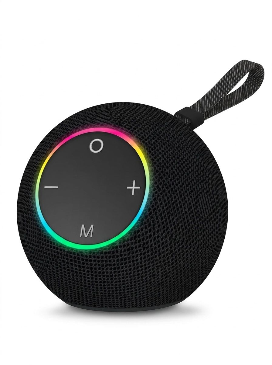 SOM-Max Portable Bluetooth Speaker 6.5W, Vibrant RGB Light, TWS Pairing, 5H Playtime, 15m Range, FM Radio, USB TF Card, Outdoor Speaker with Strap