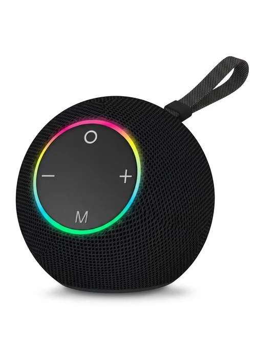 SOM-Max Portable Bluetooth Speaker 6.5W, Vibrant RGB Light, TWS Pairing, 5H Playtime, 15m Range, FM Radio, USB TF Card, Outdoor Speaker with Strap