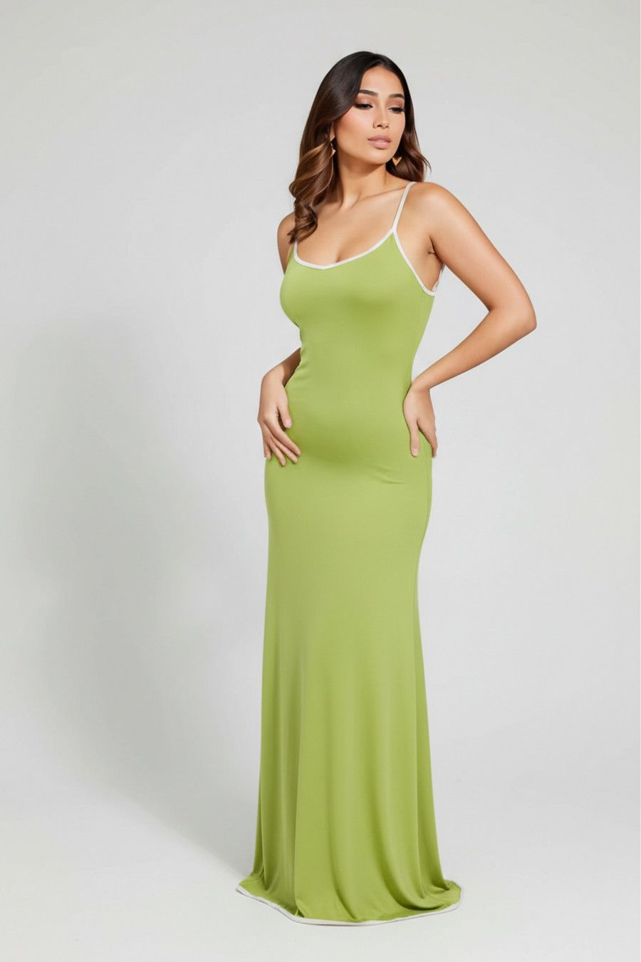 Vestidos de fiesta de poliéster (fibra de poliéster) de seda verde leche L SZE-00043