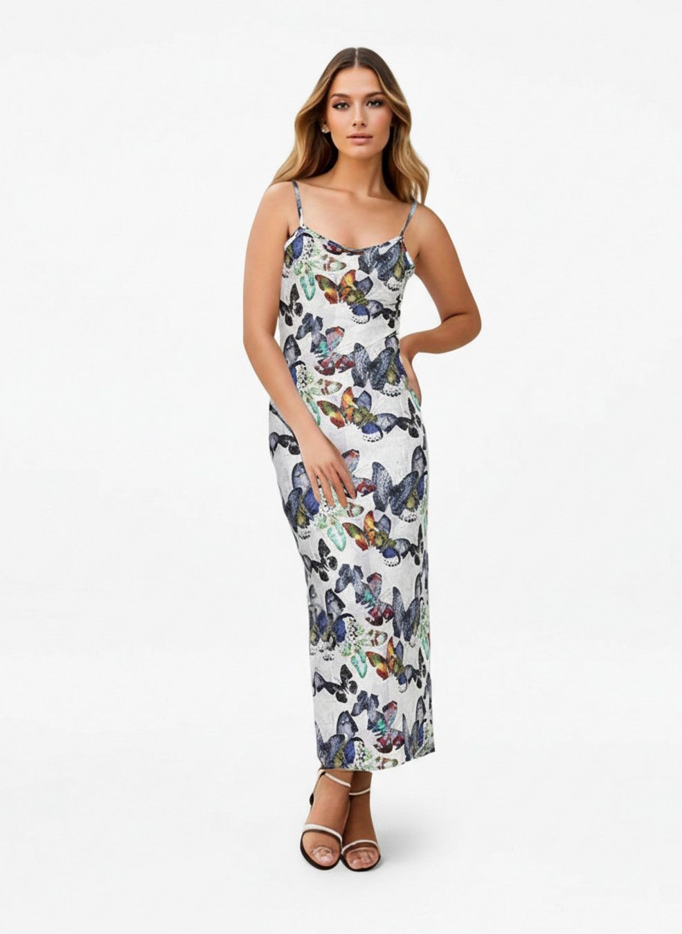 Vestidos de fiesta de poliéster (fibra de poliéster) con estampado de mariposas L SZE-00046