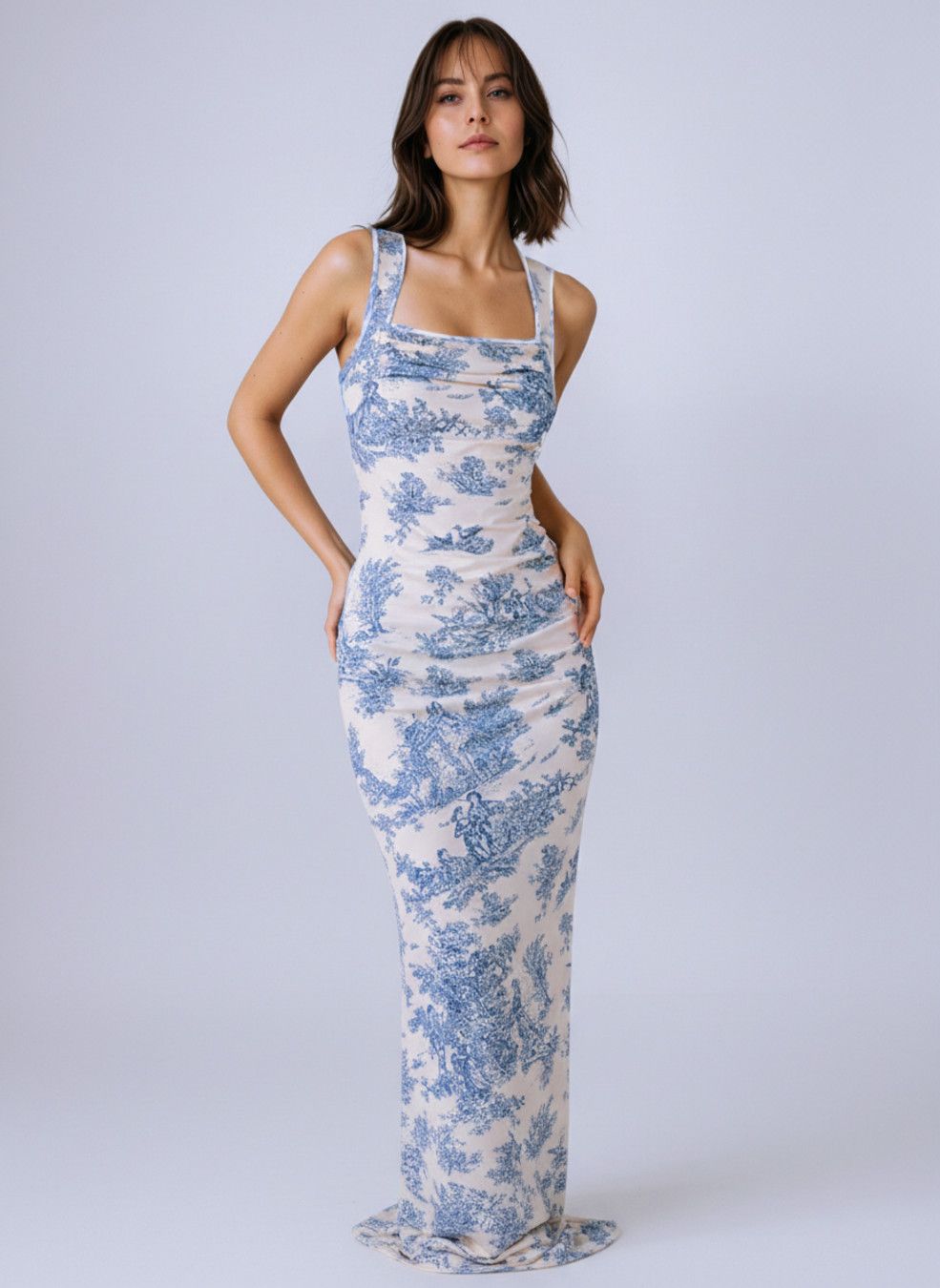 Vestidos de estilo cita de poliéster (fibra de poliéster) de seda de leche de alta calidad azul L SZE-00052