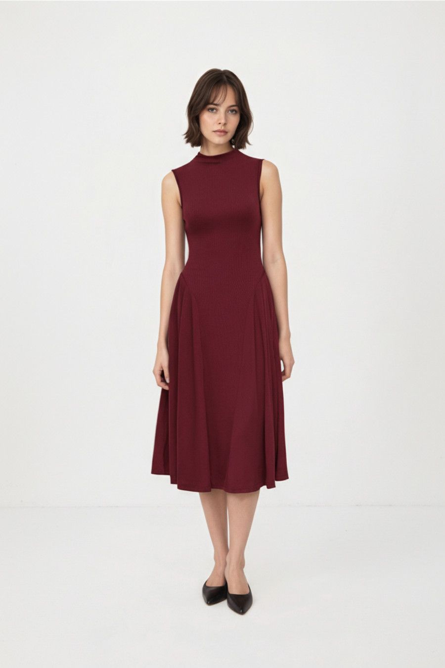 Vestidos de trabajo de seda color leche rojo vino talla L-00057