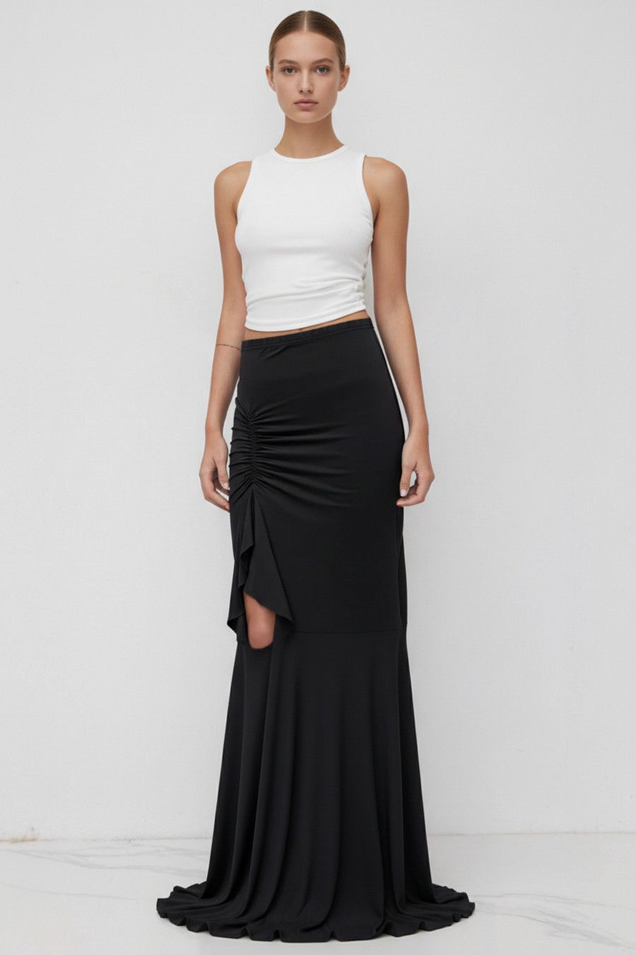 Pantalones de fiesta de poliéster (fibra de poliéster) de seda de leche negra L SZE-00031