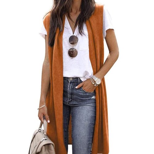 Cardigan senza maniche, gilet, maglione lungo aperto sul davanti, cappotto in maglia SSU-00096