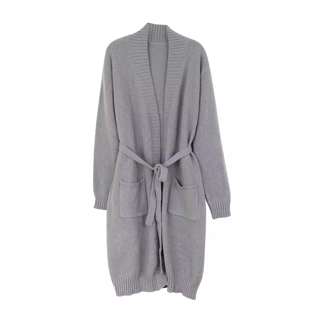 Women's Knit Cardigan Long Sleeve Tie Front Sweater Autumn Winter