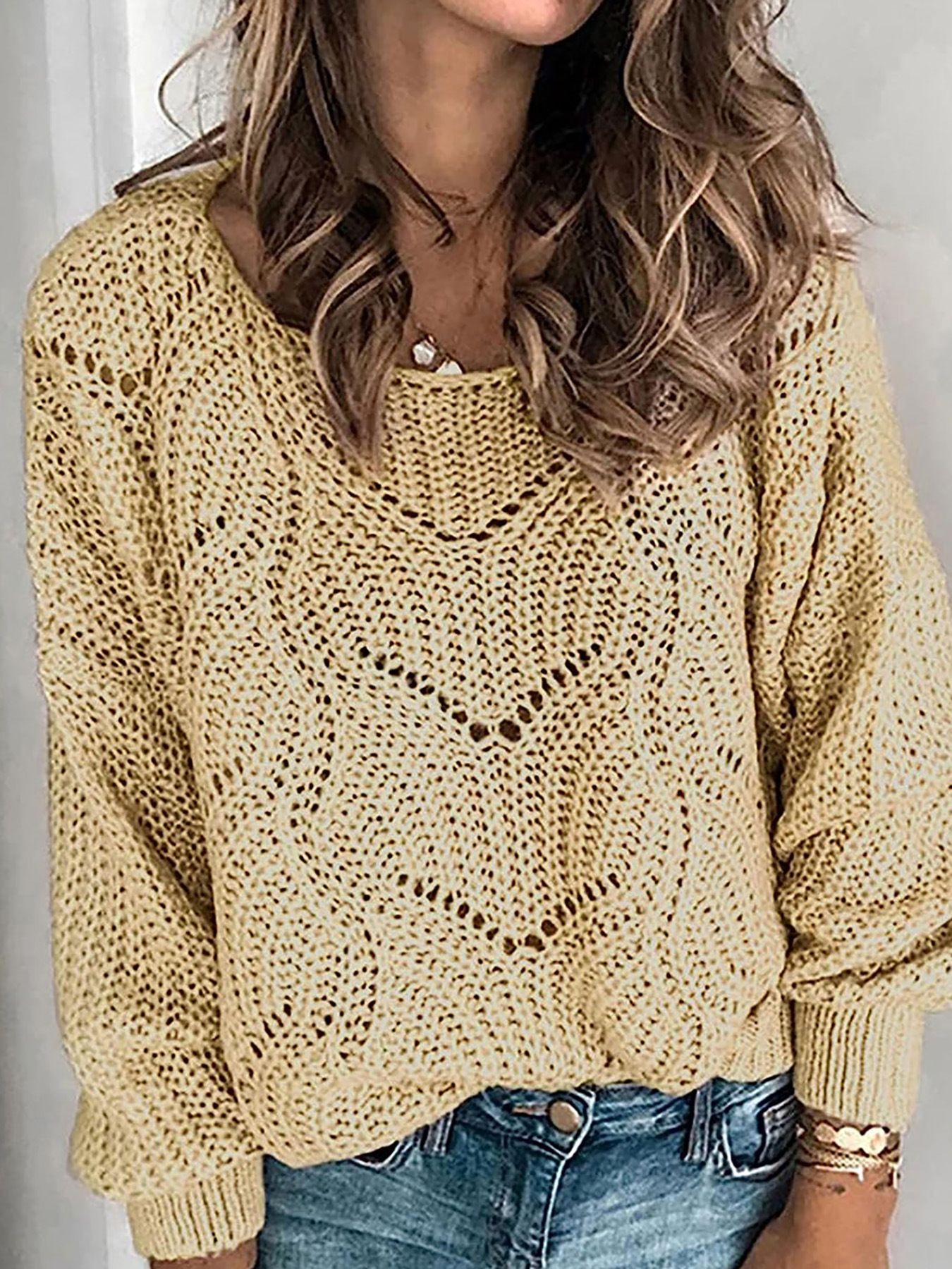 Solid Color Knit Sweater - Women's Long Sleeve Pullover Top SSU-00013