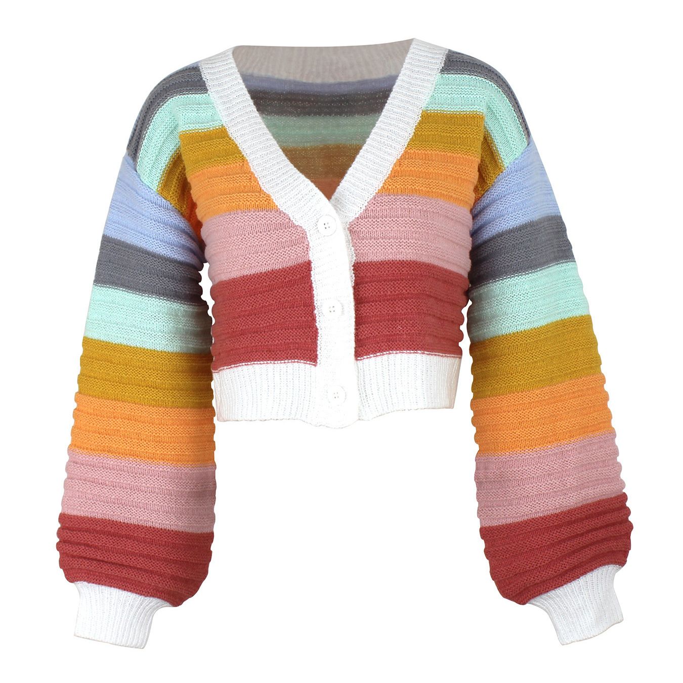 Cotton Striped Cardigan Cropped Knit Jacket Fall Winter