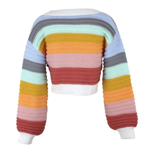 Cardigan a righe in cotone, giacca corta in maglia, autunno/inverno