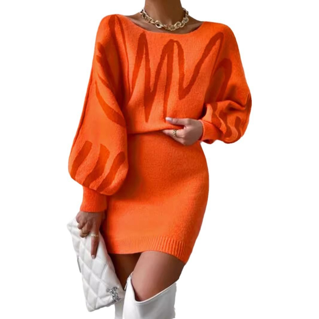 Cashmere Sweater Skirt Set - Long Sleeve Round Neck Knitwear SSU-00007