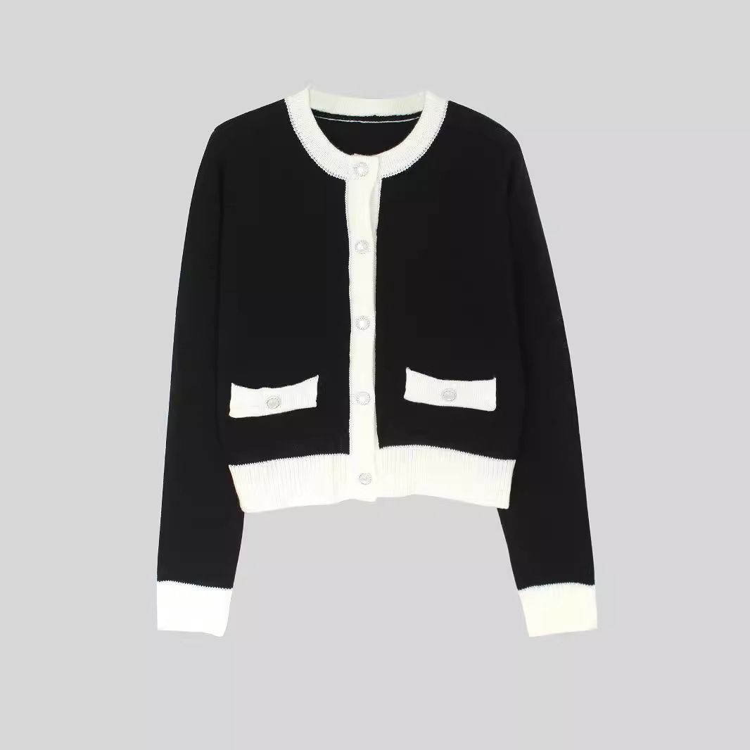 Gilet court en maille pour femme, manches longues, printemps-été