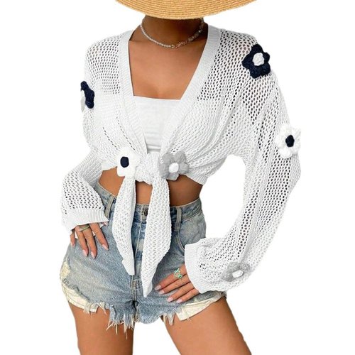 Cardigan corto in lino - Copricostume leggero da spiaggia