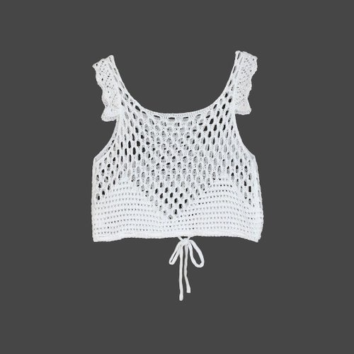 Gehäkeltes Tanktop mit Bindebändern, Neckholder, Strand-Sommer-Modell SSU-00018