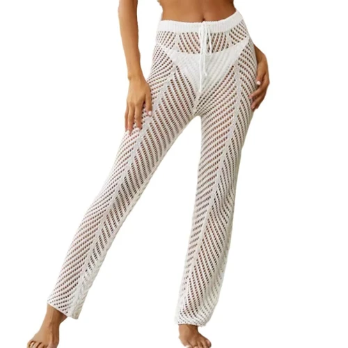 Knit Women's Pants Tie Up Hollow Out Beach Summer