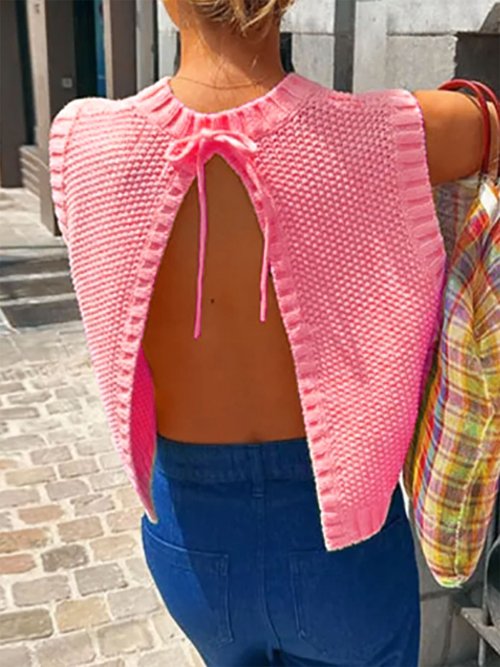 Strick-Tanktop für Damen mit offenem Rücken, Frühling/Sommer SSU-00044