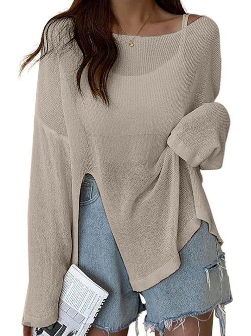 Suéter ligero de mujer con hombros descubiertos y manga larga para primavera y verano SSU-00110