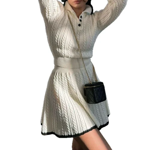 Knitted Sweater Skirt Set Long Sleeve Twist Autumn Winter SSU-00006