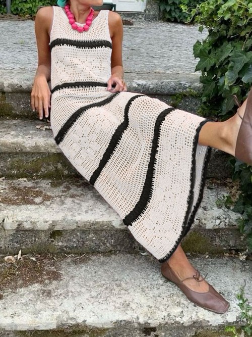 Knit Sweater Vest Hollow Out Dress - Spring Summer