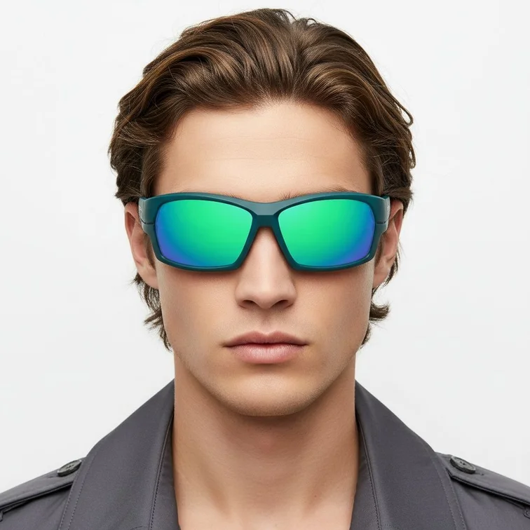 Rectangular green TR90 polarized sunglasses #BS0205-0063