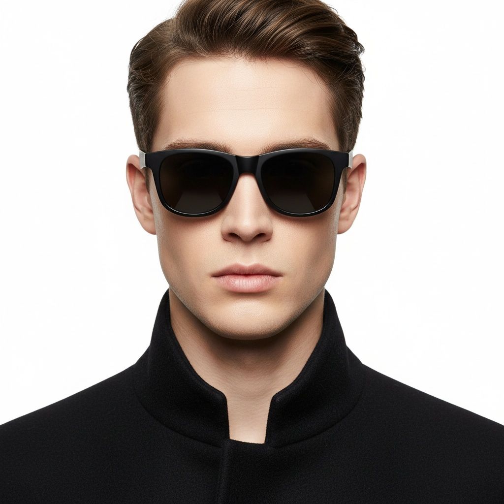 Rectangular black plastic polarized sunglasses #BS0205-0025