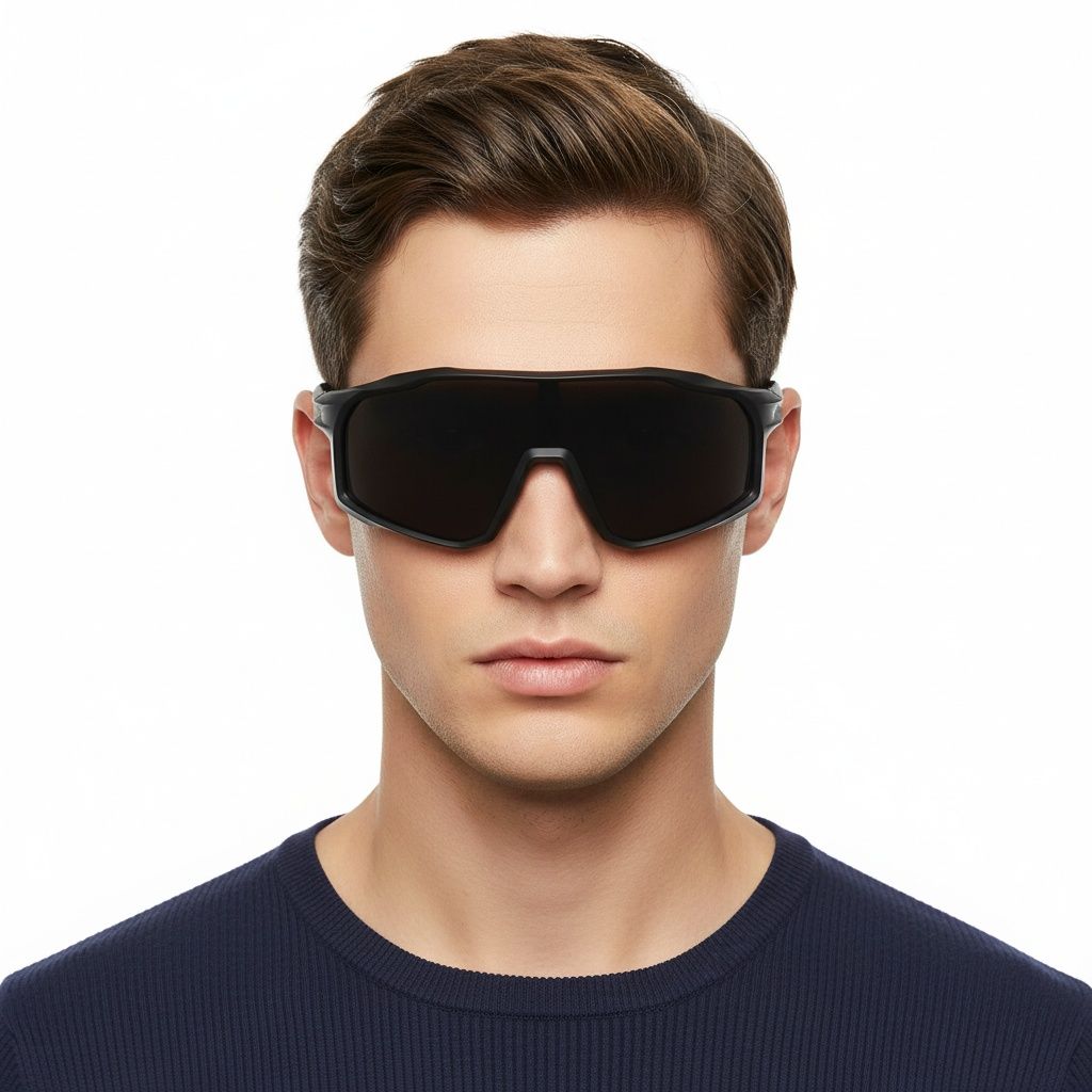 Semi-Rimless Black TR90 Polarized Sunglasses #BS0205-0035