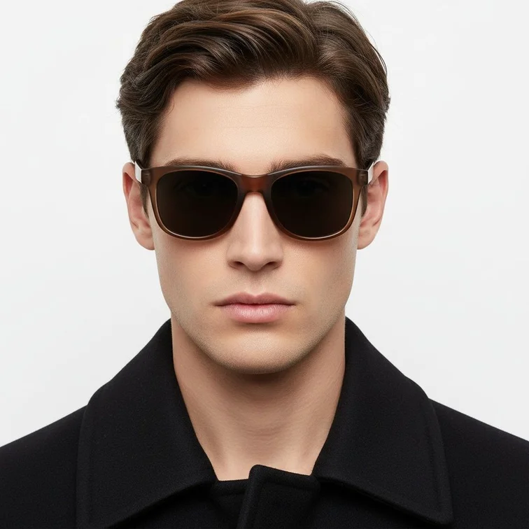 Rectangular brown plastic polarized sunglasses #BS0205-0027