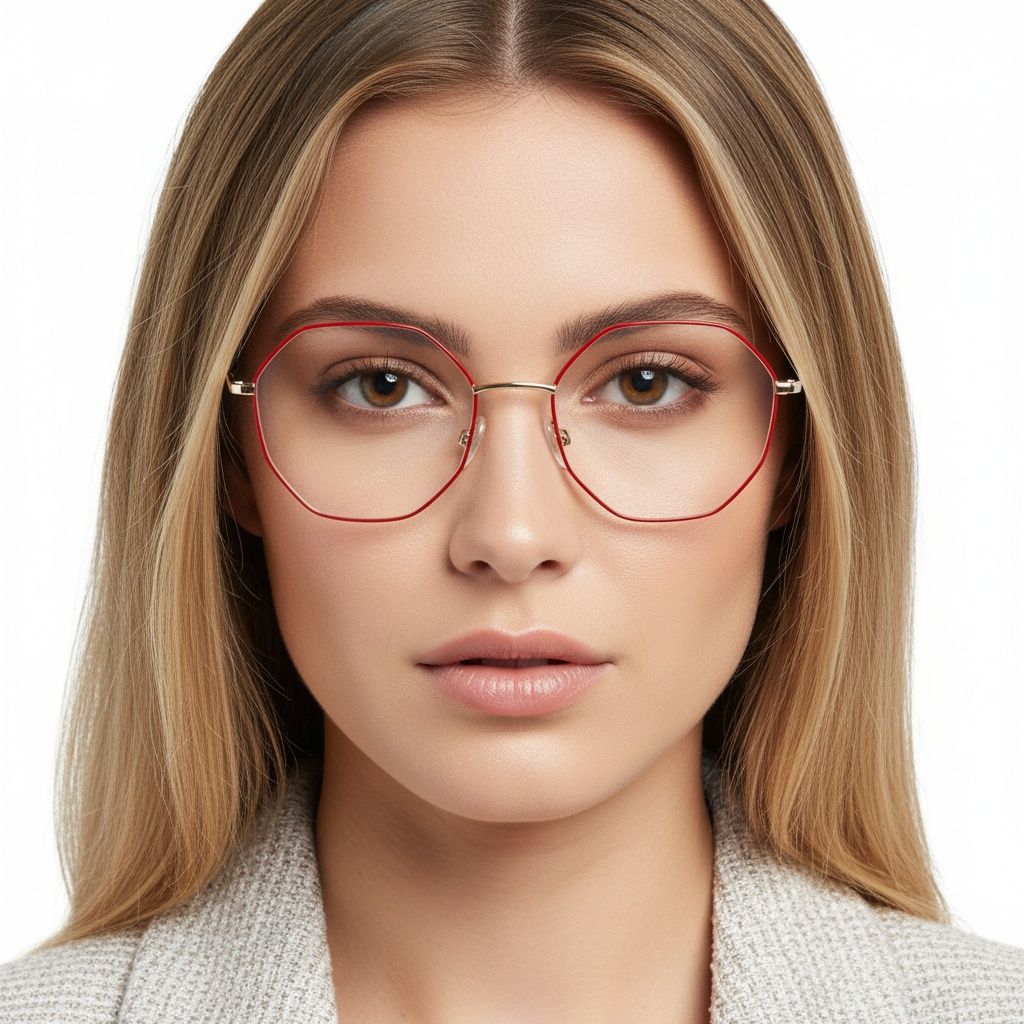 Gafas geométricas de acetato rojo #BS0420-0431