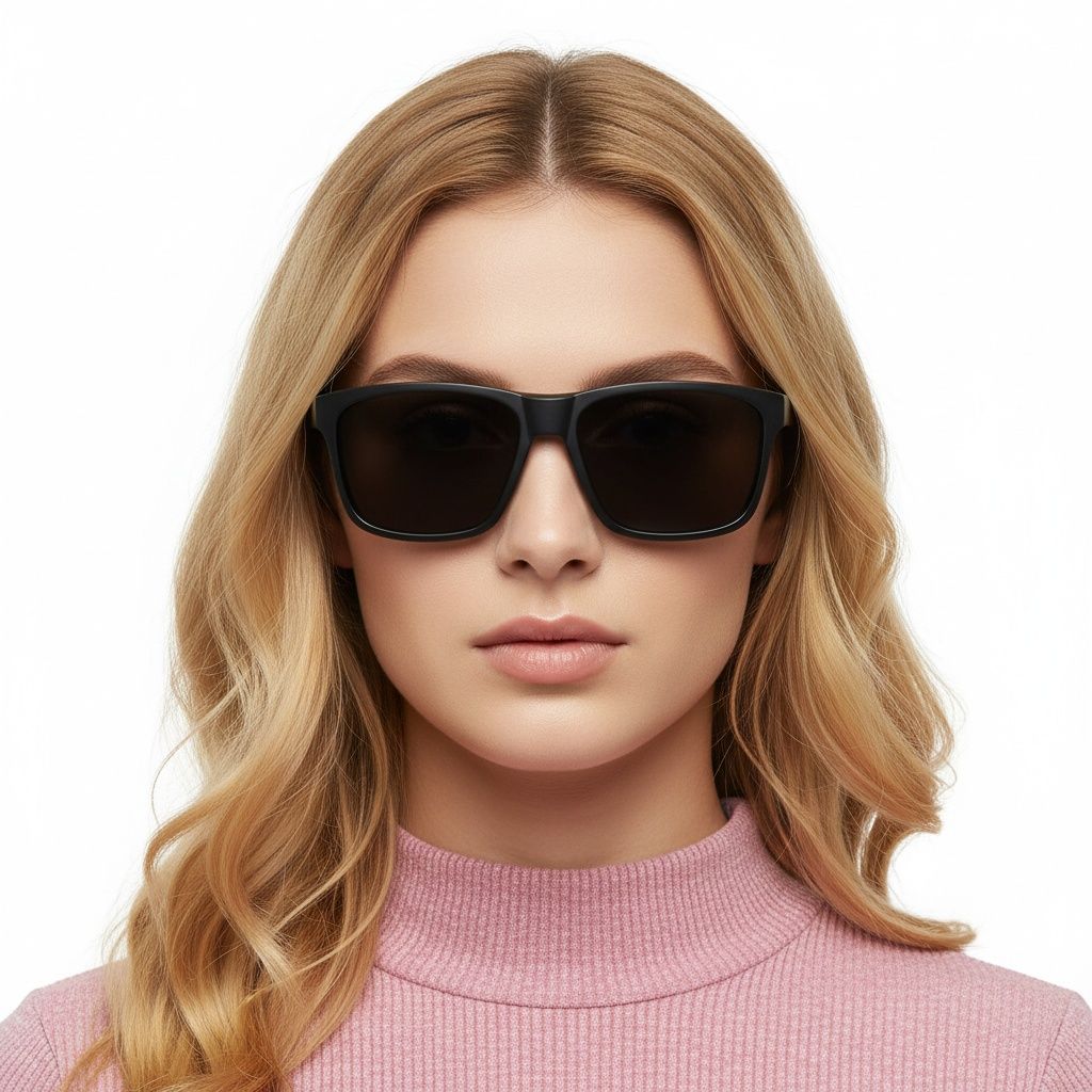 Rectangular black plastic polarized sunglasses #BS0205-0030