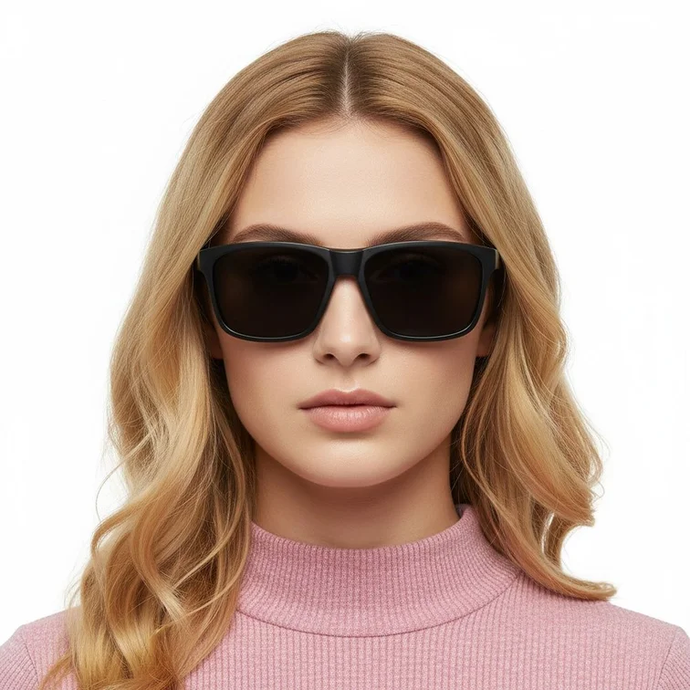 Rectangular black plastic polarized sunglasses #BS0205-0030